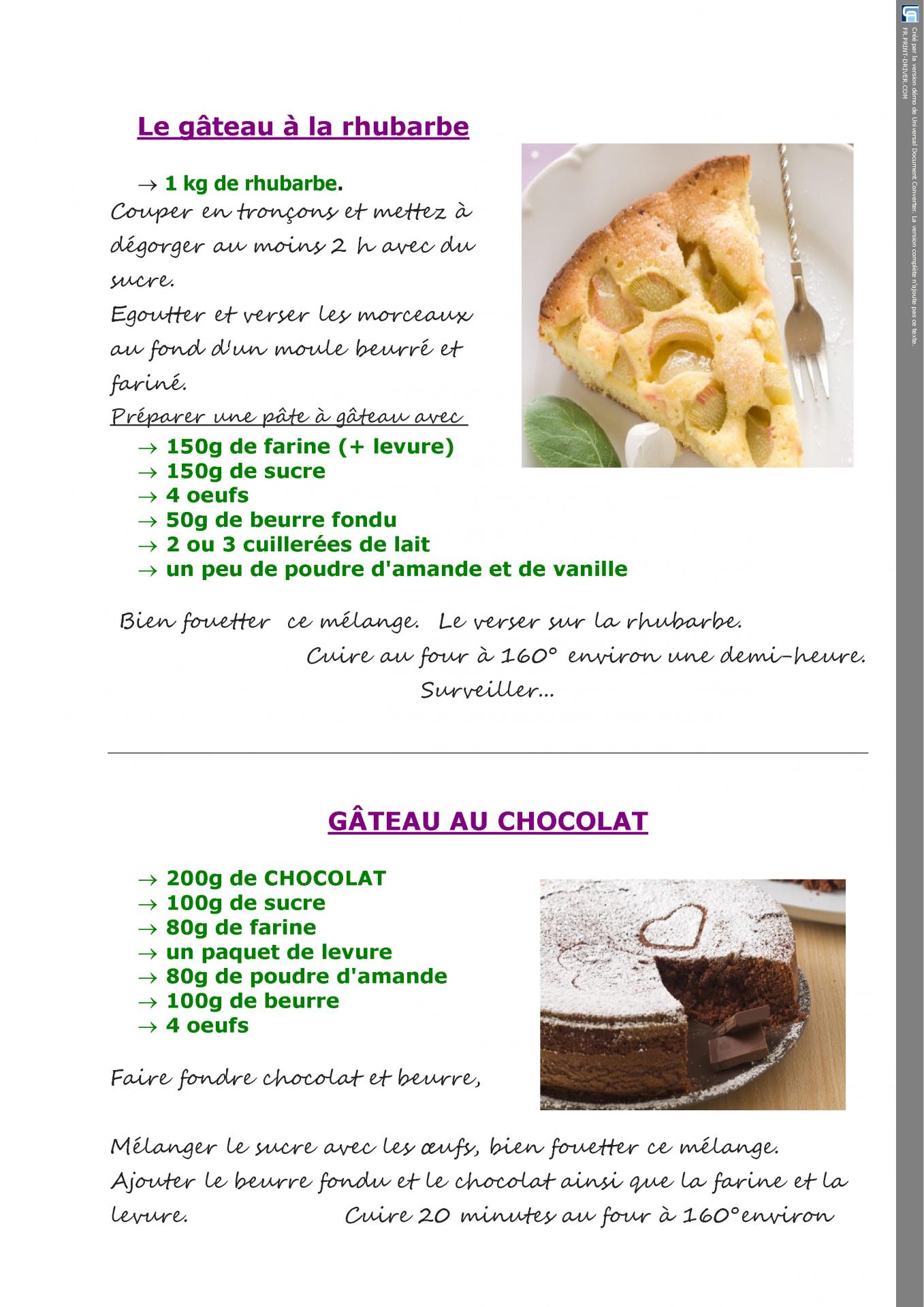 Gâteau à la rhubarbe et gâteau au chocolat